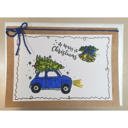 Weihnachtskarte Auto blau