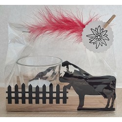 Teelicht Holz/Glas Kuh