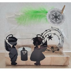 Teelicht Holz/Glas  Zwei Engel