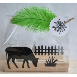 Teelicht Holz/Glas  Kuh