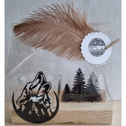 Teelicht Holz/Glas  Wolf