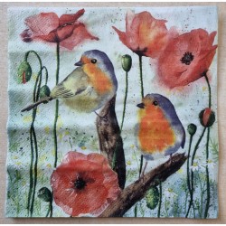 Serviette Mohnblumen/Vögel