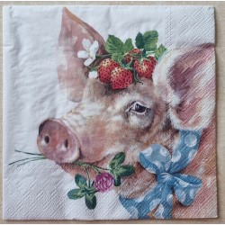 Serviette Schwein/Erdbeeren