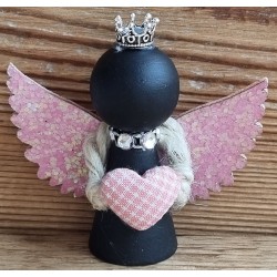 Holz Engel schwarz/rosa Herz