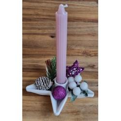Kerzen-Gesteck flieder/magenta