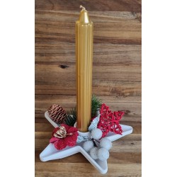 Kerzen-Gesteck gold/rot Blume