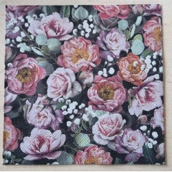Serviette Blumen schwarz/rosa