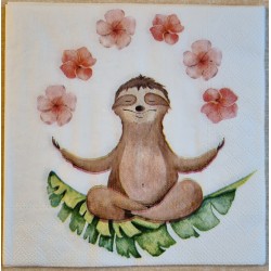 Serviette Faultier/Blumen rot