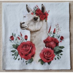 Serviette  Lama mit Rosen