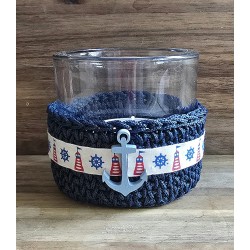 Teelicht Glas dunkelblau/Anker
