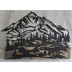 Teelicht Balken Berge/Häuser