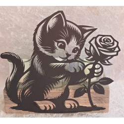 Teelicht Balken Katze/Rose