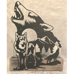 Teelicht Balken Drei Wölfe