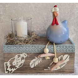 Teelicht Balken Huhn/blau