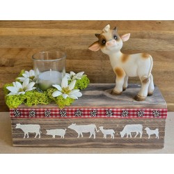 Teelicht Balken Kuh/Edelweiss