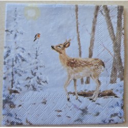 Serviette Reh und Vogel im...