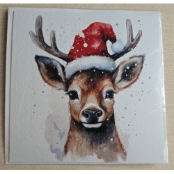 Karte Reh mit Weihnachtsmütze