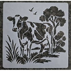 Schablone Kuh auf Weide/Vögel