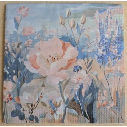Serviette blau/rosa Blumen