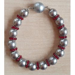 Perlen Armband grau/rot