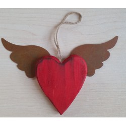 Holz Herz mit Metall Flügel