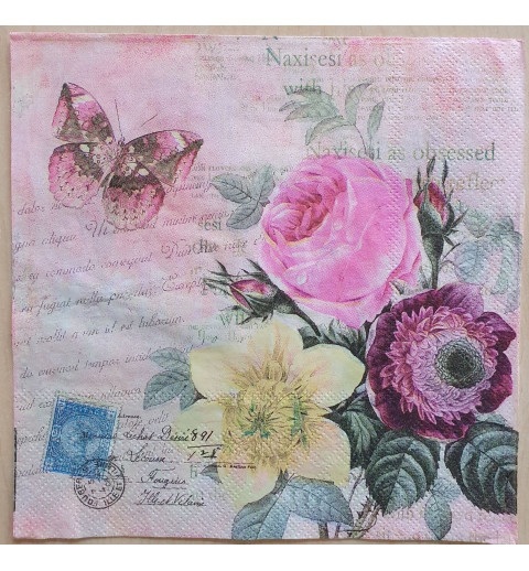 Serviette Blumen/Schmetterling