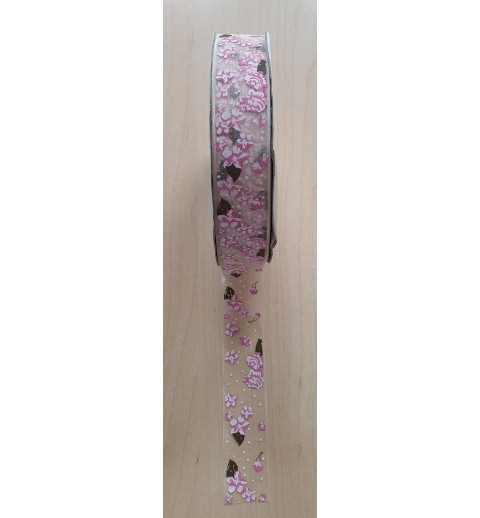 Organzaband Blumen weiss