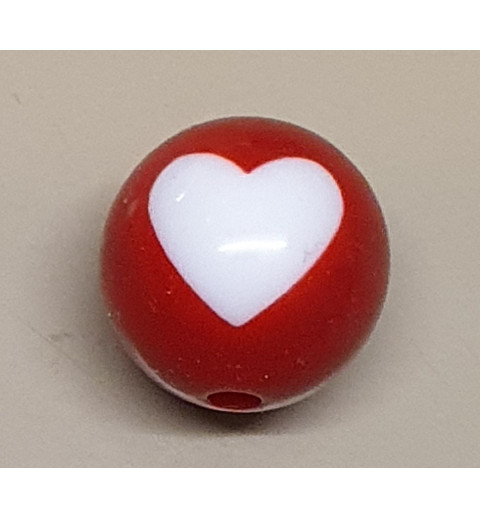 Kunststoff Perle mit Herz rot