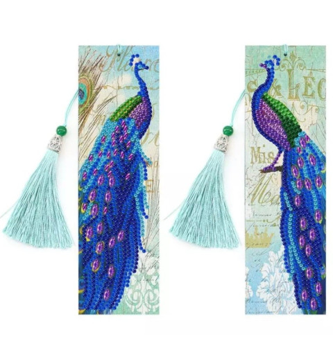 3D Diamant Pixel Lesezeichen Pfau