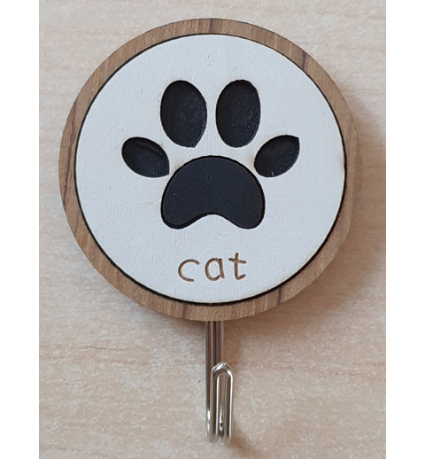 Holz Haken Cat weiss/schwarz