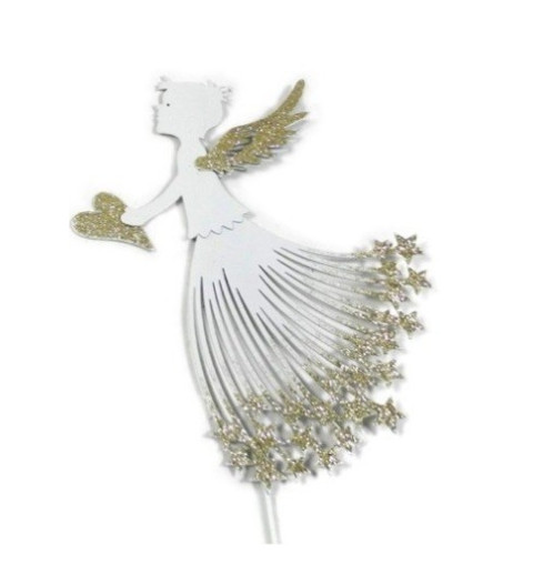 Metall Engel/Herz zum Stecken weiss/gold