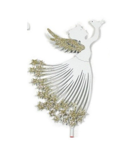 Metall Engel/Vogel zum Stecken weiss/gold