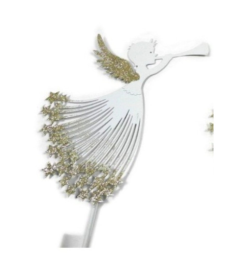 Metall Engel/Flöte zum Stecken weiss/gold