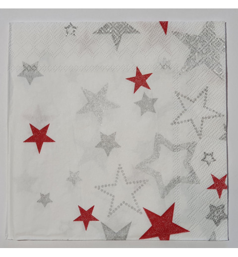 Serviette Sterne rot/silber