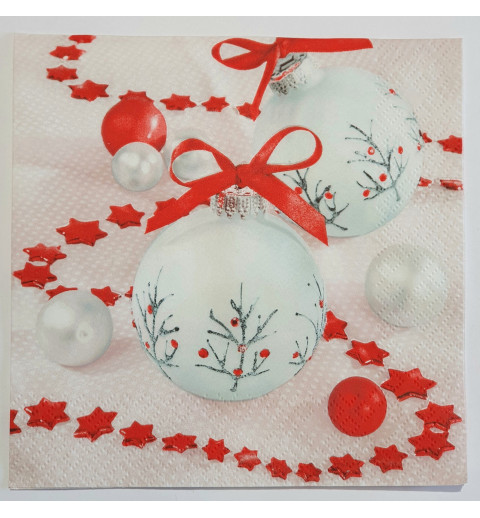 Serviette Weihnachtskugeln weiss