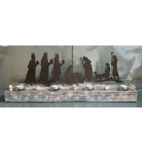 Holz Balken mit Teelichter (Bethlehem)