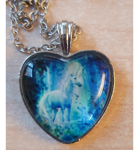 Kette mit Herz Cabochon Einhorn