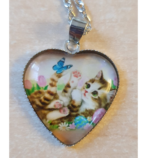 Kette mit Herz Cabochon Katze