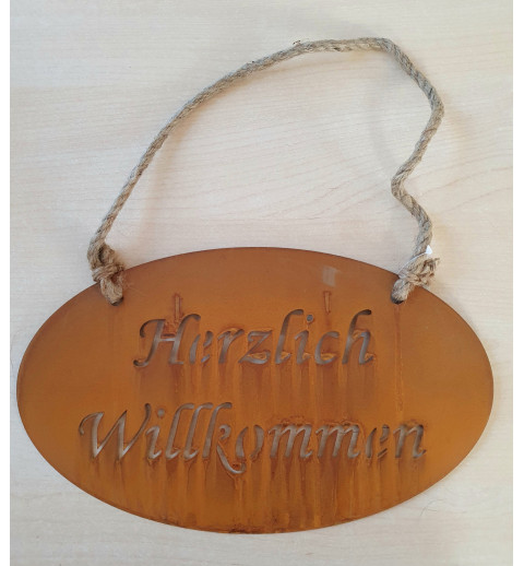 Metall Schild Rost Herzlich Willkommen