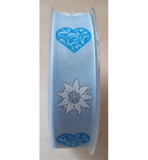 Dekoband Edelweiss/Herz hellblau