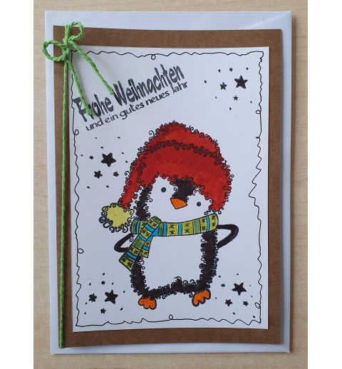 Weihnachtskarte Pinguin hellgrün