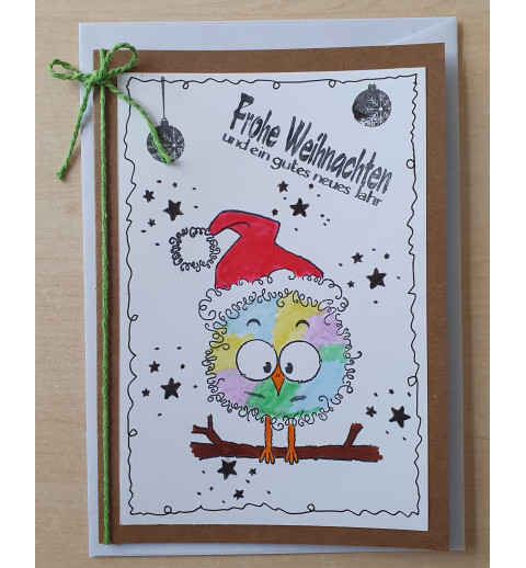 Weihnachtskarte lustiger Vogel hellgrün