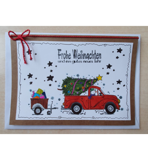 Weihnachtskarte Auto rot