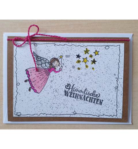 Weihnachtskarte Engel pink