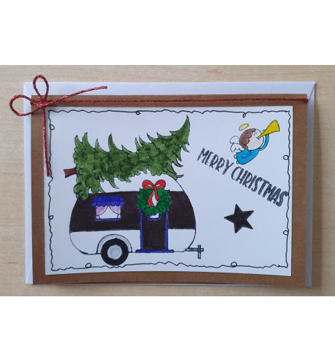 Weihnachtskarte Wohnwagen rot