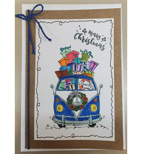 Weihnachtskarte VW Bus blau