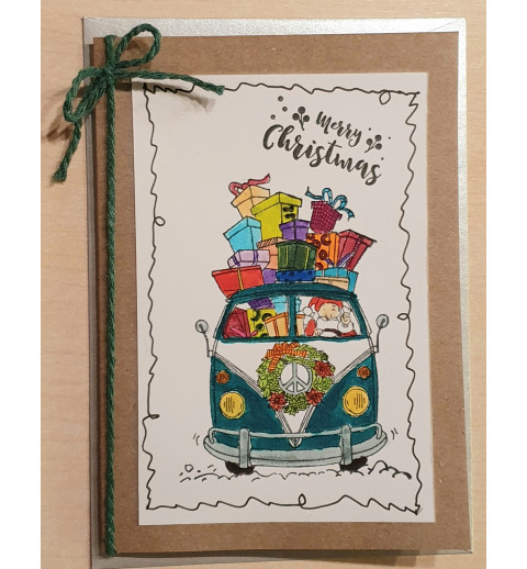 Weihnachtskarte VW Bus grün