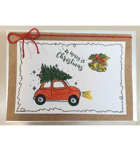 Weihnachtskarte Auto rot