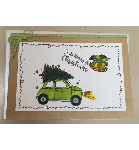 Weihnachtskarte Auto hellgrün