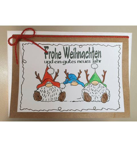 Weihnachtskarte drei Rentierwichtel rot